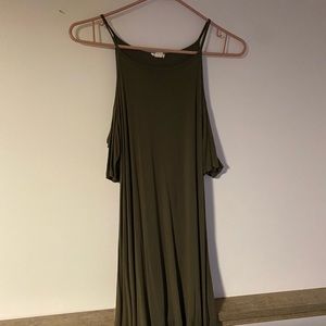 green open shoulder dress